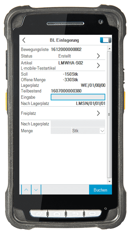 L-mobile Digitalisierte Lagerlogistik L-mobile ready for Infor COM Erweiterungsmodul BL Einlagerung mobile Oberfläche