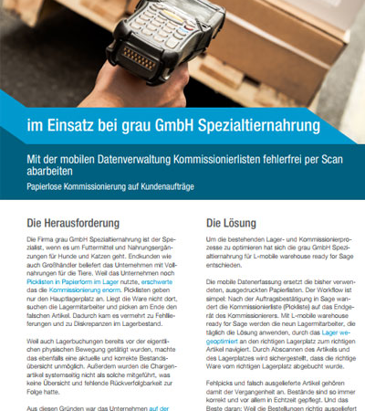 L-mobile Referenzbericht – L-mobile warehouse ready for Sage – grau GmbH Spezialtiernahrung