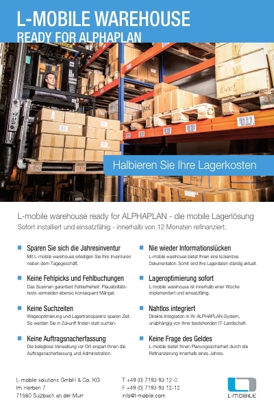 Flyer – L-mobile warehouse ready for ALPHAPLAN