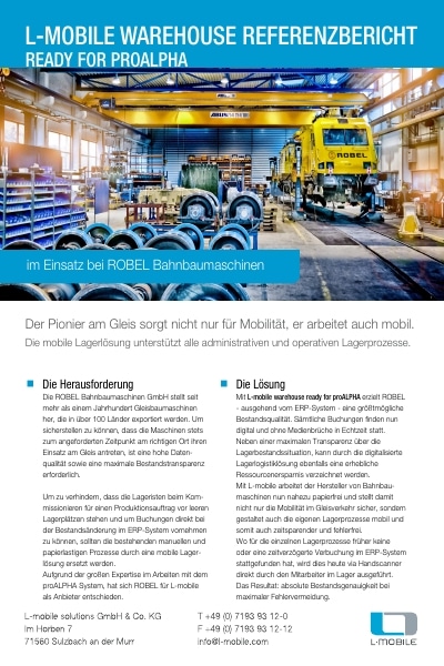 Referenzbericht – L-mobile warehouse ready for proALPHA – ROBEL Bahnbaumaschinen GmbH