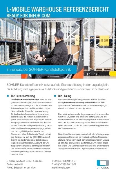 Referenzbericht – L-mobile warehouse ready for Infor COM – SÖHNER Kunststofftechnik GmbH 