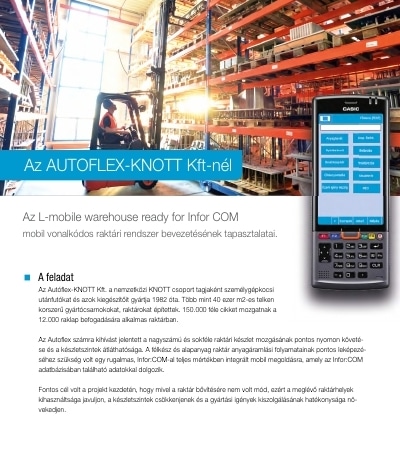 Referencia-nyilatkozat – L-mobile warehouse ready for Infor COM – Autoflex-Knott