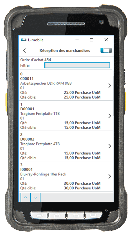 Logiciel de gestion de stock L-mobile warehouse ready for SAP Business One Réception de marchandises Ranger plusieurs articles