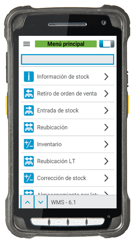 Sistema de gestión de almacenes L-mobile warehouse ready for SAP Escáner Menú principal