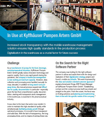 L-mobile case study—warehouse ready for SAP Business One at Kyffhäuser Pumpen Artern GmbH