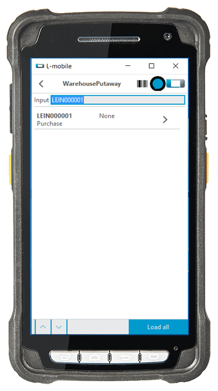 L-mobile Digitalisierte Lagerlogistik L-mobile ready for MS Dynamics Erweiterungsmodul Einlagerung mobile Oberfläche