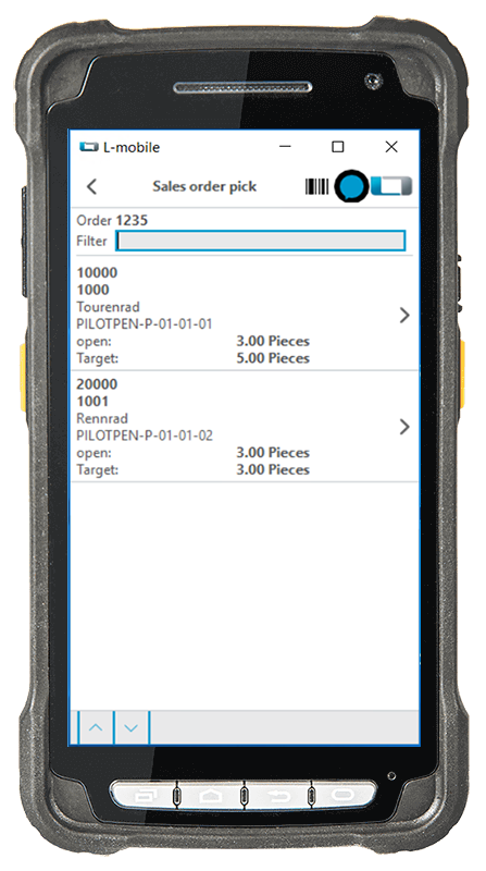 Digitalisierte Lagerlogistik l-mobile warehouse ready for SAP Business One Kommissionierung eines Artikels