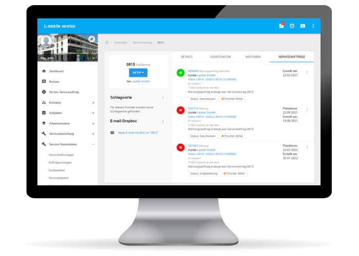 L-mobile service, Auftragsmanagement, Field Service Management Software, automatischer Serviceauftrag aus Wartungsvertrag erstellen, Auftragsverwaltung