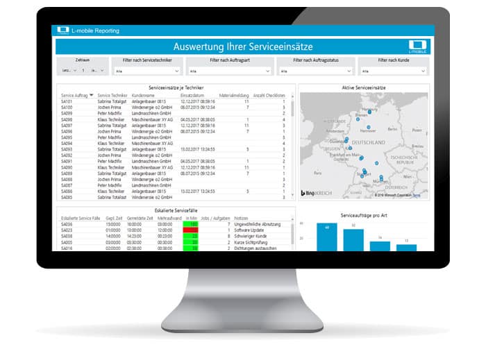 L-mobile, Field Service Management Software, Field Service KPI, Reporting, BI-Tool, Auswertung Service Kennzahlen