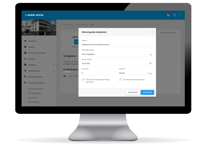 L-mobile, digitaler Wartungsvertrag, Wartungsplan für die Wärmepumpen Wartung, digitales Auftragsmanagement, Field Service Management Software