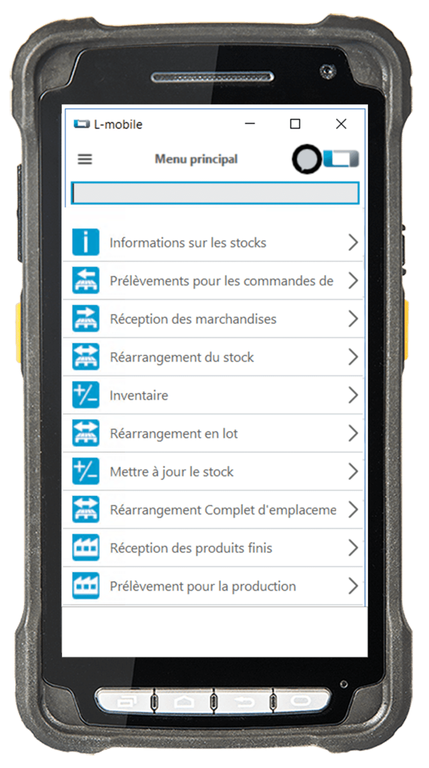 menu principal fr warehouse for sage x3