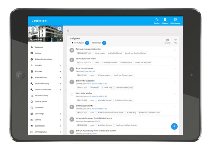 L-mobile, mobile Vertriebslösung, Vertriebsapp, Termine, Aufgaben, Kundentermine