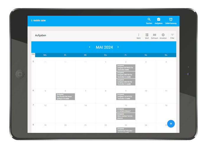 L-mobile, mobile Vertriebslösung, Kalender, Aufgabenübersicht