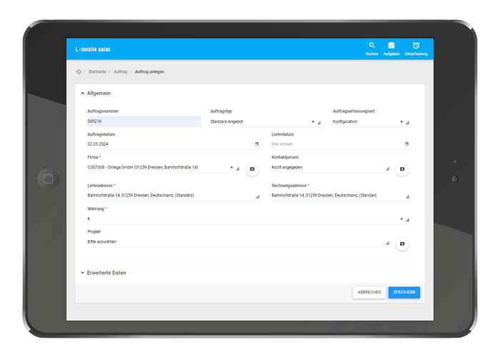 L-mobile, mobile Vertriebslösung, Vertriebsapp, mobile Auftragserfassung, Auftragsabwicklung
