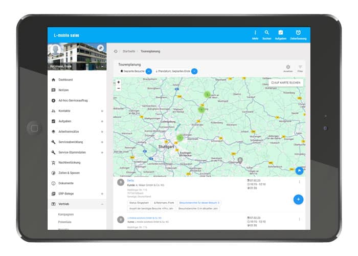 L-mobile, mobile Vertriebsloesung, Vertriebsapp, Tourenplanung, Kundenbesuche planen
