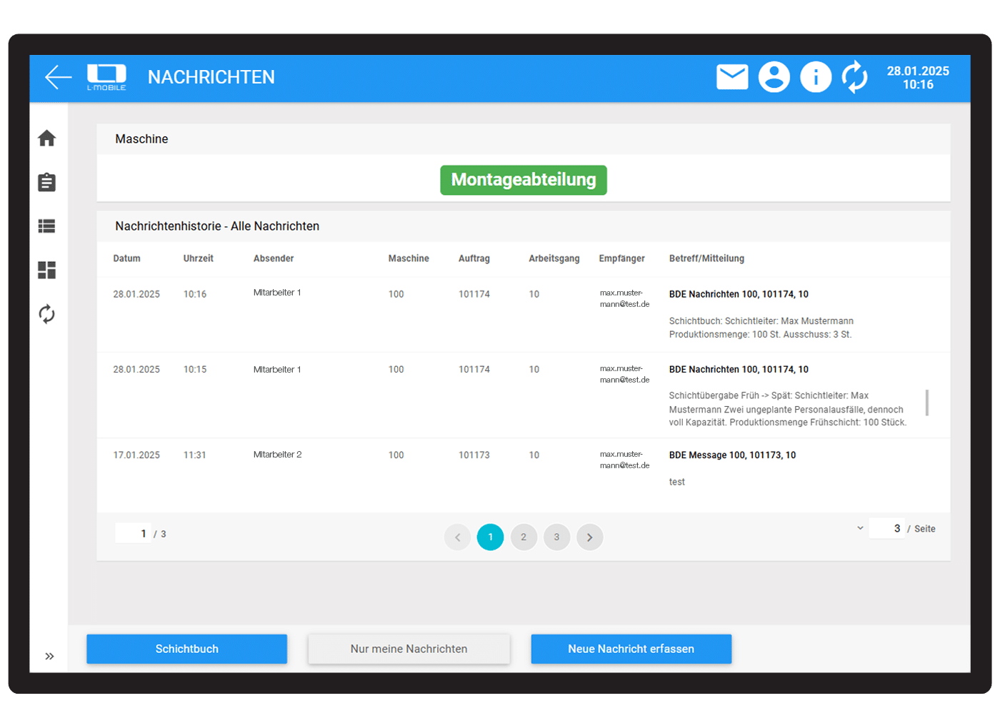 Mit der Funktion „Nachrichten und Schichtbuch“ in der Betriebsdatenerfassung (BDE) für NAV und Business Central können wichtige Informationen digital und effizient weitergegeben werden.