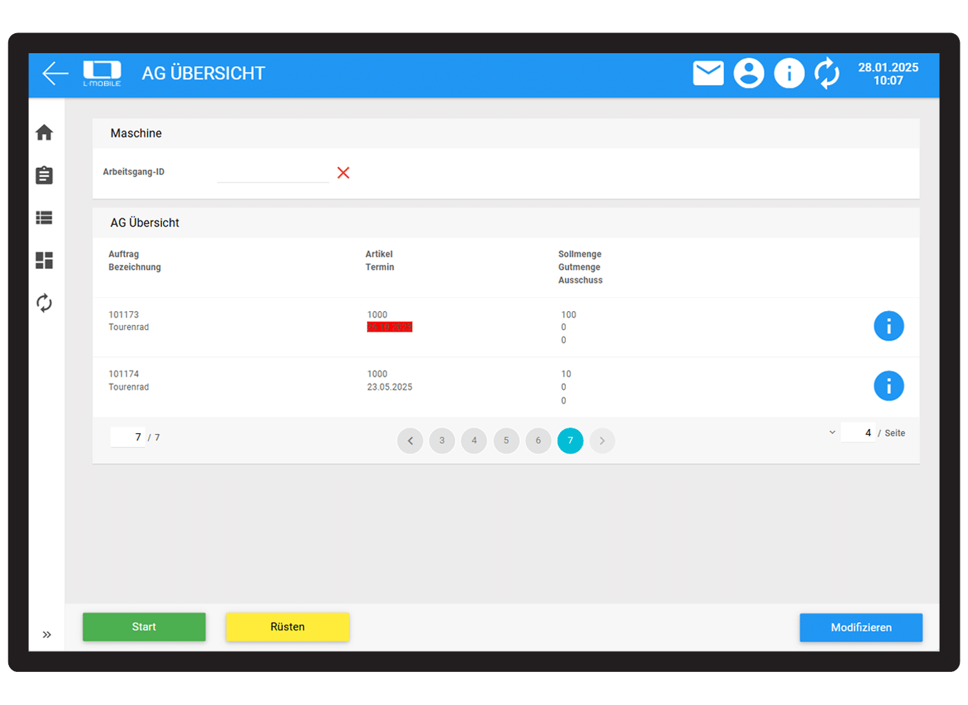 Die webbasierte Betriebsdatenerfassung (BDE) für NAV (Navision) und Dynamics 365 Business Central bietet eine klare Übersicht über alle freigegebenen Arbeitsgänge.