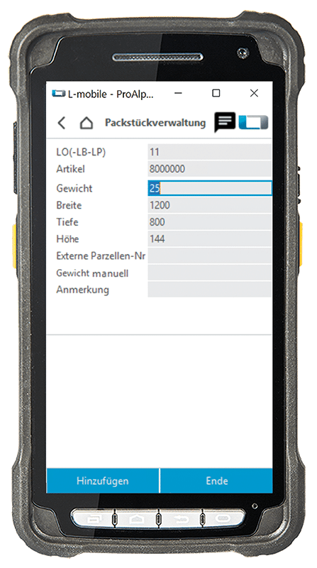 Packstück erzeugen per Scan des Packmittels