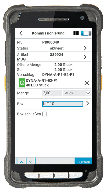 Digitale Packstückbildung mit Business Central / NAV: Auswahl Box