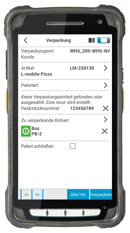 Digitale Packstückbildung mit Business Central / Microsoft Dynamics NAV: Auswahl Packstück