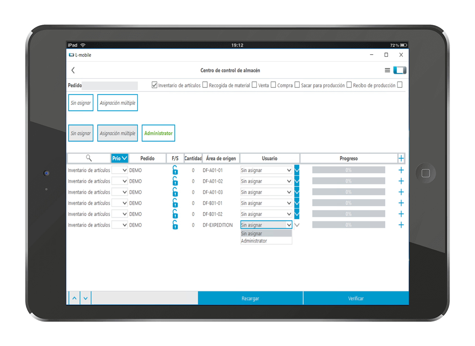 L-mobile warehouse ready for MS Dynamics módulo complementario Centro de control del almacén