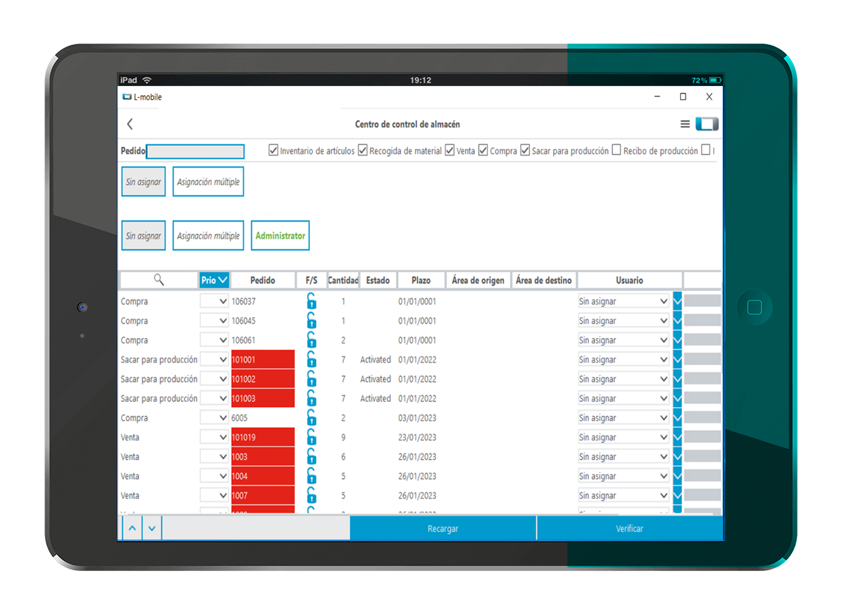 L-mobile warehouse ready for MS Dynamics módulo complementario Centro de control del almacén