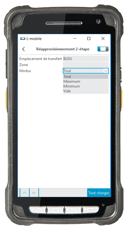 L-mobile Logiciel gestion d'entrepôt L-mobile ready for MS Dynamics Module complémentaire Demande de réapprovisionnement Interface pour ordinateur de poche