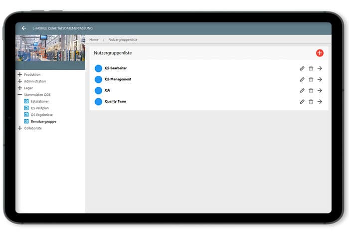 qualitatesdatenerfassung-nutzergruppenlisten-700 In der Nutzergruppenliste werden Verantwortlichkeiten für einzelne QS-Prüfschritte und Freigaben definiert.