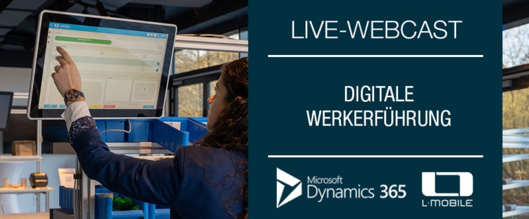 Digitale Werkerführung in der Produktion: Mitarbeiterin arbeitet mit Schritt-für-Schritt-Anleitung und erfasst Daten direkt in Dynamics 365 Business Central.