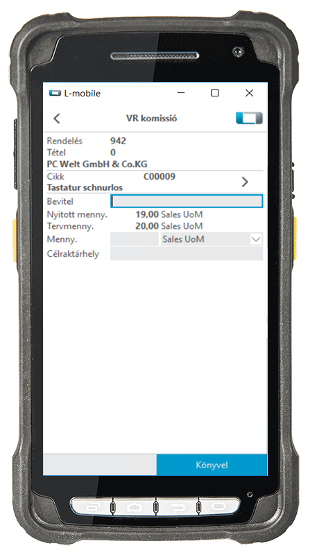 Scanner_SBO-Basismodul_KA-Kommi_4_Eingabe der kommissionierten Menge und Verbuchung Mobil komissiózás SAP Business One-nal: mennyiség megadása és valós idejű könyvelés