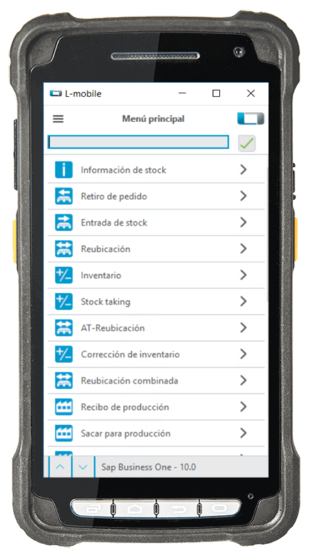 Scanner_Deviceansicht_Hauptmenü_Erweiterungsmodule Módulos de ampliación del software de almacén móvil Add On para SAP Business One: amplíe funciones específicas