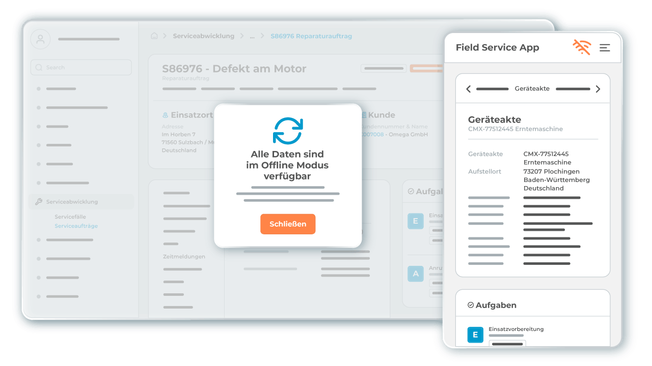 Auch im Offline Modus der Field Service App L-mobile können Techniker mit allen aktuellen Informationen aus der Software arbeiten und neue Daten erfassen Auch im Offline Modus der Field Service App L-mobile können Techniker mit allen aktuellen Informationen aus der Software arbeiten und neue Daten erfassen