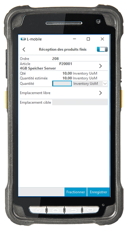 l-mobile-warehouse-ready-for-sap-business-one-zugang-aus-produktion L-mobile, logistique d'entrepôt numérisée, entrepôt, SAP Business One, reception production, scanner de codes-barres mobile