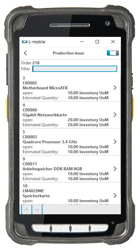 L-mobile, digitalized warehouse management, warehouse, SAP Business One, production withdrawal, mobile barcode scanner