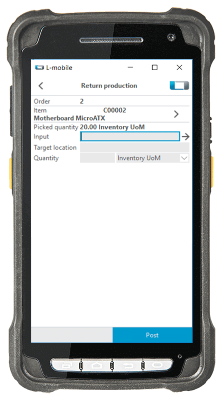 L-mobile, digitalized warehouse management, warehouse, SAP Business One, production cancellation, mobile barcode scanner