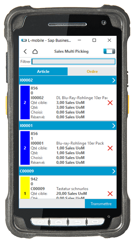 Scanner_Deviceansicht_SBO_Muti-KA-Kommi_3.Konsolidierung der Artikel Préparation multi-commandes pour SAP Business One - Étape 3 : consolidation des articles