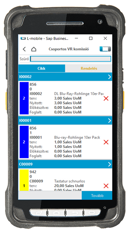 Scanner_Deviceansicht_SBO_Muti-KA-Kommi_3.Konsolidierung der Artikel Multikomissiózás SAP Business One számára – 3. lépés: Az áruk konszolidálása