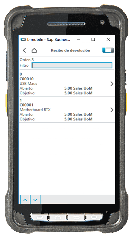 Scanner_Deviceansicht_SBO_Rücklieferung_3 Proceso de devolución sin complicaciones con el módulo complementario Recibo de devolución para SAP Business One