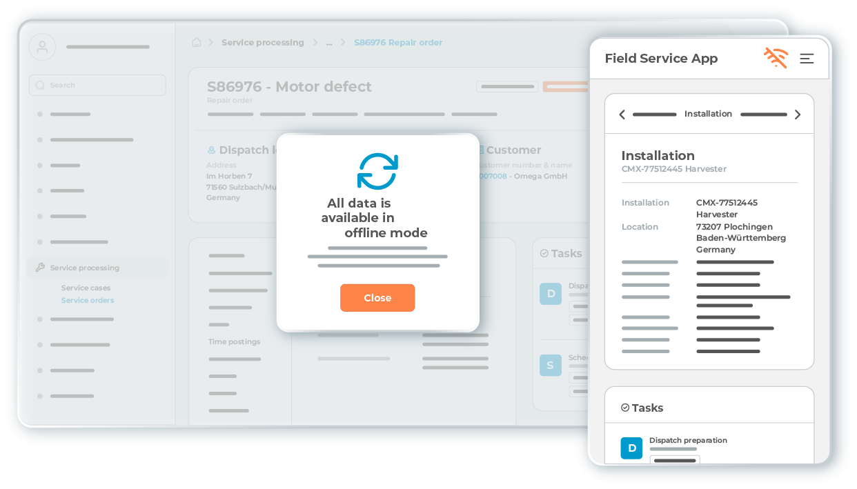 l-mobile-service-field-service-app-offline-modus-smatphone Even in the offline mode of the L-mobile Field Service App, technicians can work with all the latest information from the software and enter new data