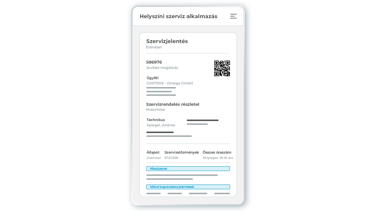 l-mobile-service-field-service-app-servicebericht-smatphone Az L-mobile service terepi szervizalkalmazásban automatikusan generált digitális szervizjelentés, amely a technikus által rögzített anyagjelentések, időjelentések és egyéb információk alapján készül