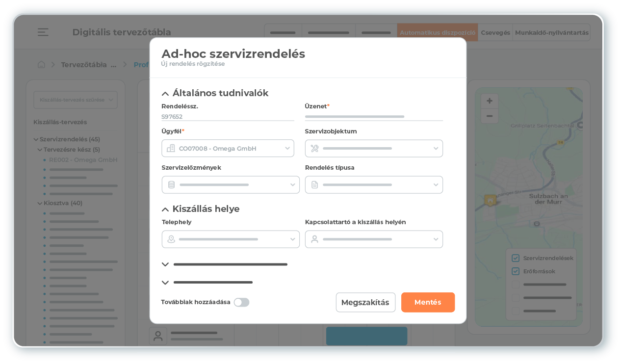 l-mobile-service-plantafel-adhoc-auftrag-desktop A diszpécserek közvetlenül az L-mobile service Field Service Management szoftver digitális tervezőtáblájáról hozhatnak létre ad hoc szervizmegbízásokat