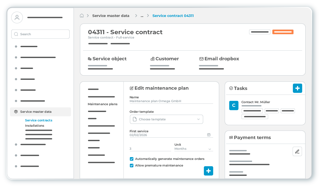 l-mobile-service-servicevertrag-desktop Manage service contracts in the L-mobile service field service management software for efficient and automated order management